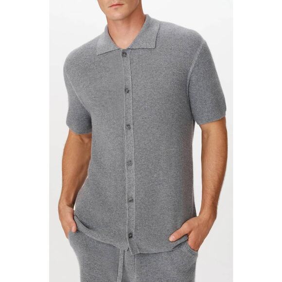 ATM Mens Merino Cotton Cashmere Blend Waffle Shirt in Heather Grey L - Picture 1 of 3